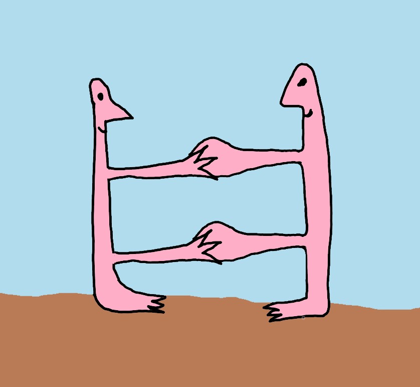 drawing of two people connecting with double arms