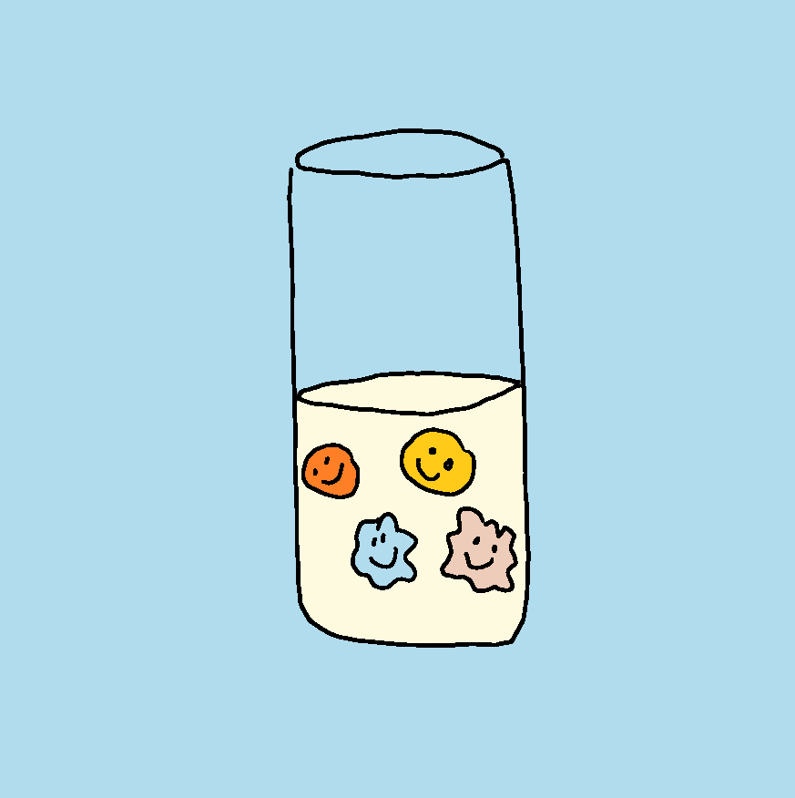 drawing of vegan protein shake with happy ingredients